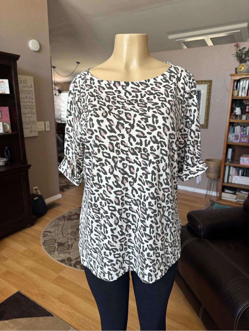 Style & Co leopard print short rolled sleeves blouse-size XL